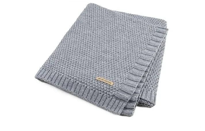 Baby Essentials Grey Baby Knitted Newborn Swaddle Wrap Blanket