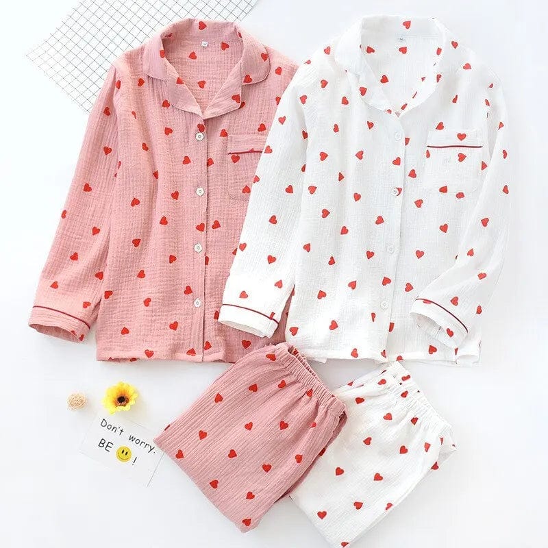 Sleep Wear Full-Length Heart Print Pajama Set