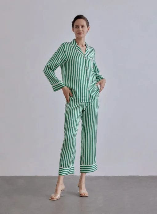 Sleep Wear Green (no Mask) / M Luxurious Mulberry Silk Pajamas Set with Matching Eye Mask